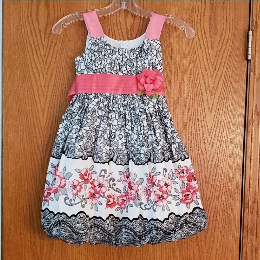 EUC Beautiful Black White Pink Floral Dress Sz 6X